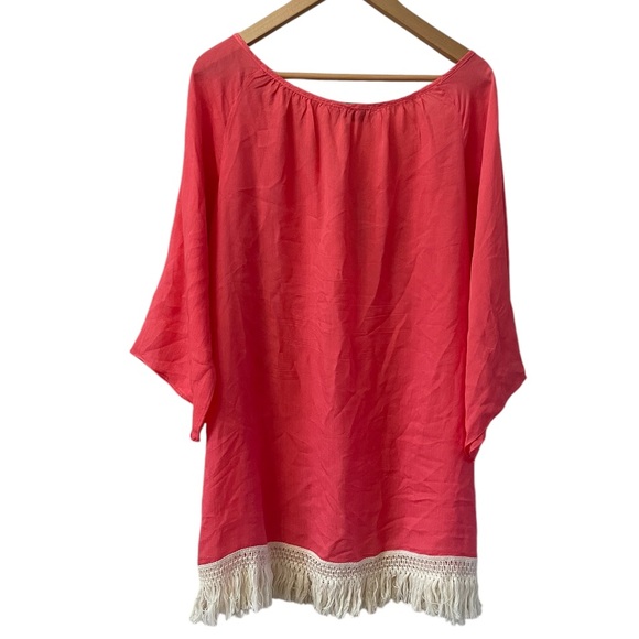 WOO Coral Cotton Fringe Trim Kaftan Tunic - Picture 7 of 9
